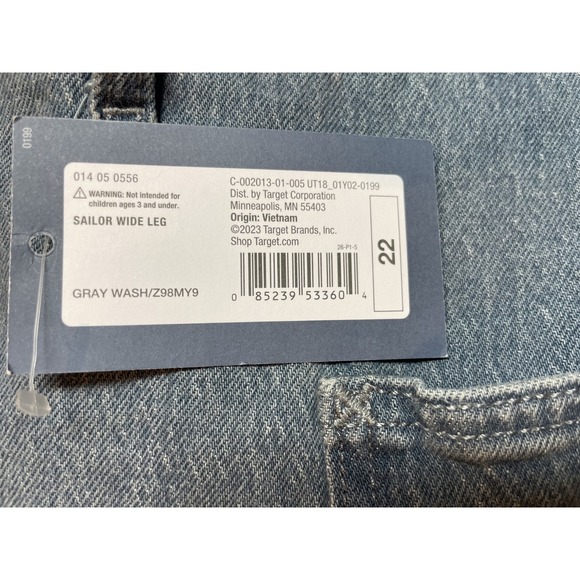 Universal Thread Jeans Women 22 Reg High Rise Sailor Wide Leg Ankle Gray Wash - Picture 8 of 12